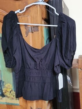Max + Ash Black Short-Sleeve Peasant Top